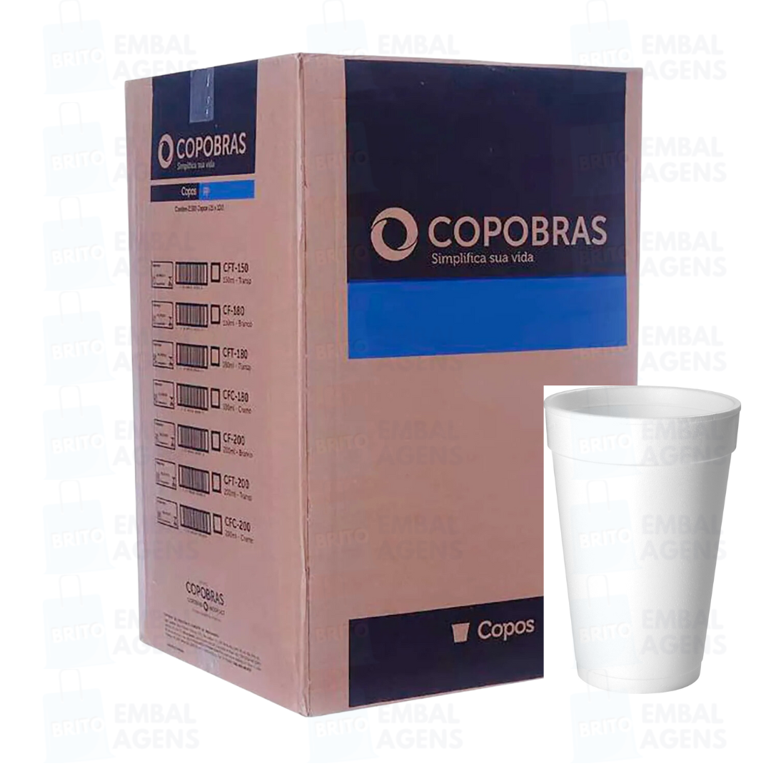 Caixa de Copo Plástico de Isopor Térmico Branco 480ml C/ 500 Unidades